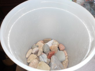 place rocks in bottom of planter at least 1 inch deep.